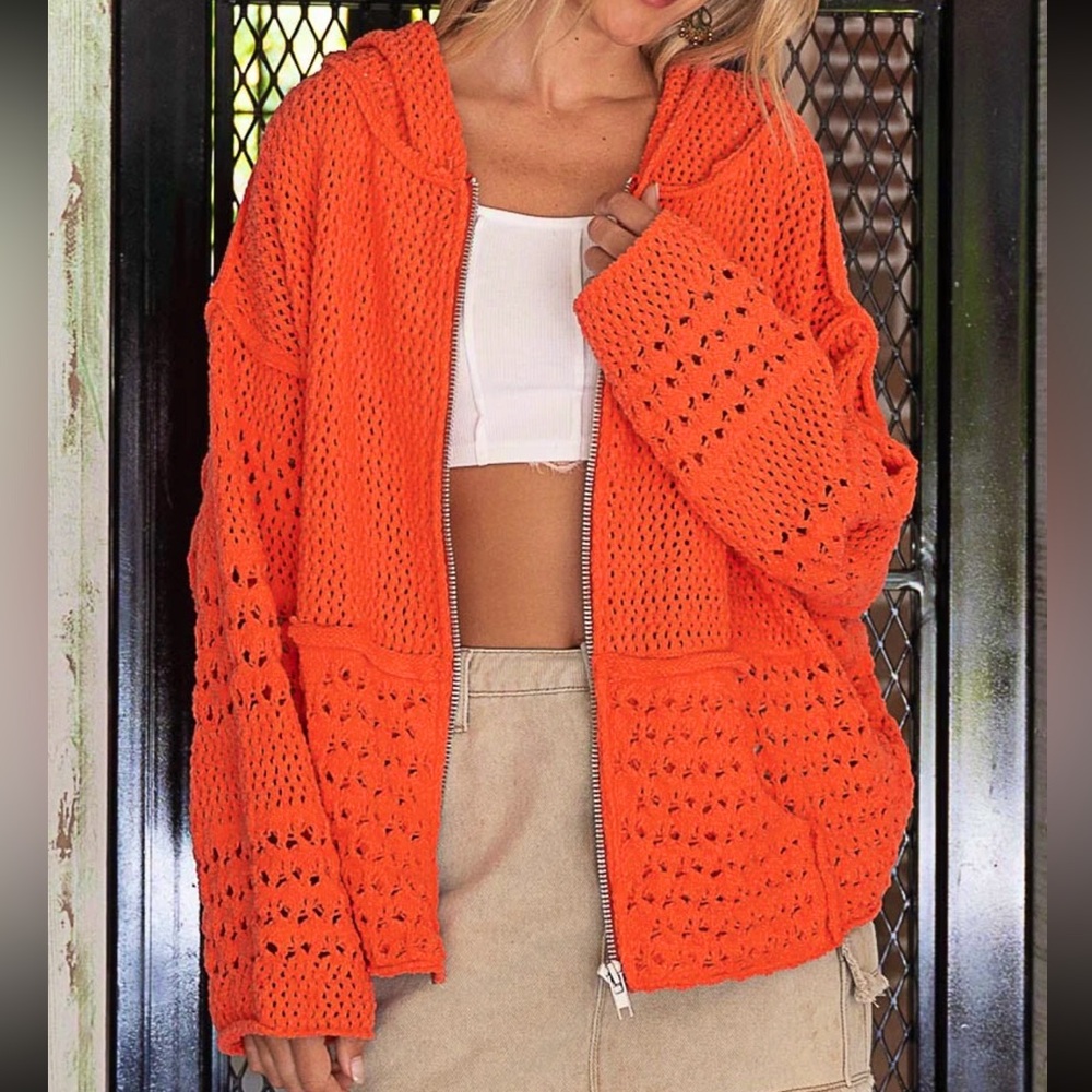 🌼BOGO50%🌼🆕🧡POL: Orange Zip Up Hoodie Sweater SMALL